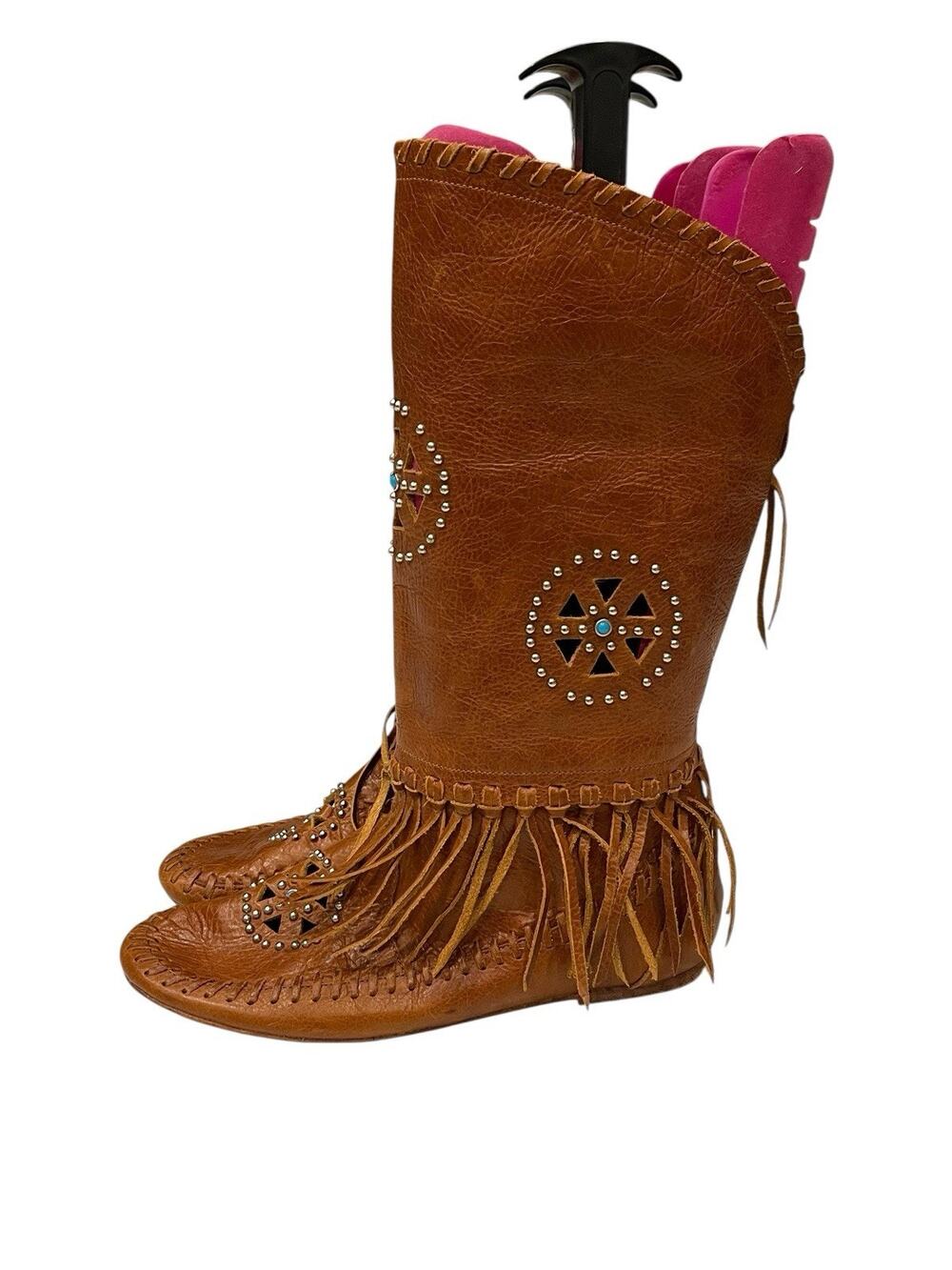 Zodiac US Limited Edition Native Fringe Leather Moccasin Boots 7.5M